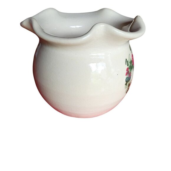 Vintage Heavy hand thrown pottery Planter,Vase beige with ruffle edge rose heart - Picture 9 of 13